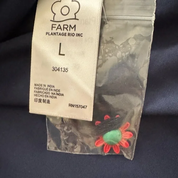 FARM Rio Blue Vintage Forest Midi Dress, Navy Blue Silky Viscose, Large - Picture 14 of 14